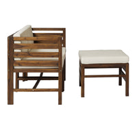 Walker Edison Modular Outdoor Acacia L/R Chairs + Ottoman - Dark Brown