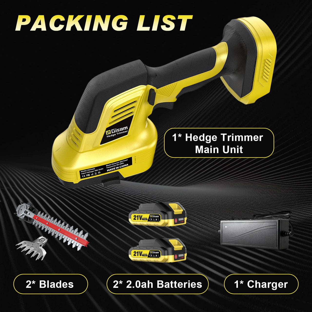 Gisam Cordless Electric Hedge Trimmer, 2-in-1 Mini Hedge Trimmer Cordless & Grass Shears, 2 x 2.0Ah Battery and Charger included