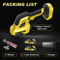 Gisam Cordless Electric Hedge Trimmer, 2-in-1 Mini Hedge Trimmer Cordless & Grass Shears, 2 x 2.0Ah Battery and Charger included
