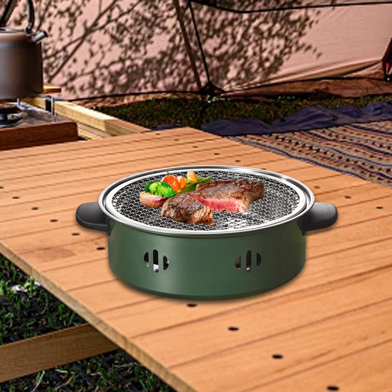 Colaxi Barbecue s,Meat Steak Grilled s,Stainless Steel Multipurpose Barbecue Rack,Camping for Beach,Hiking,Patio black handle
