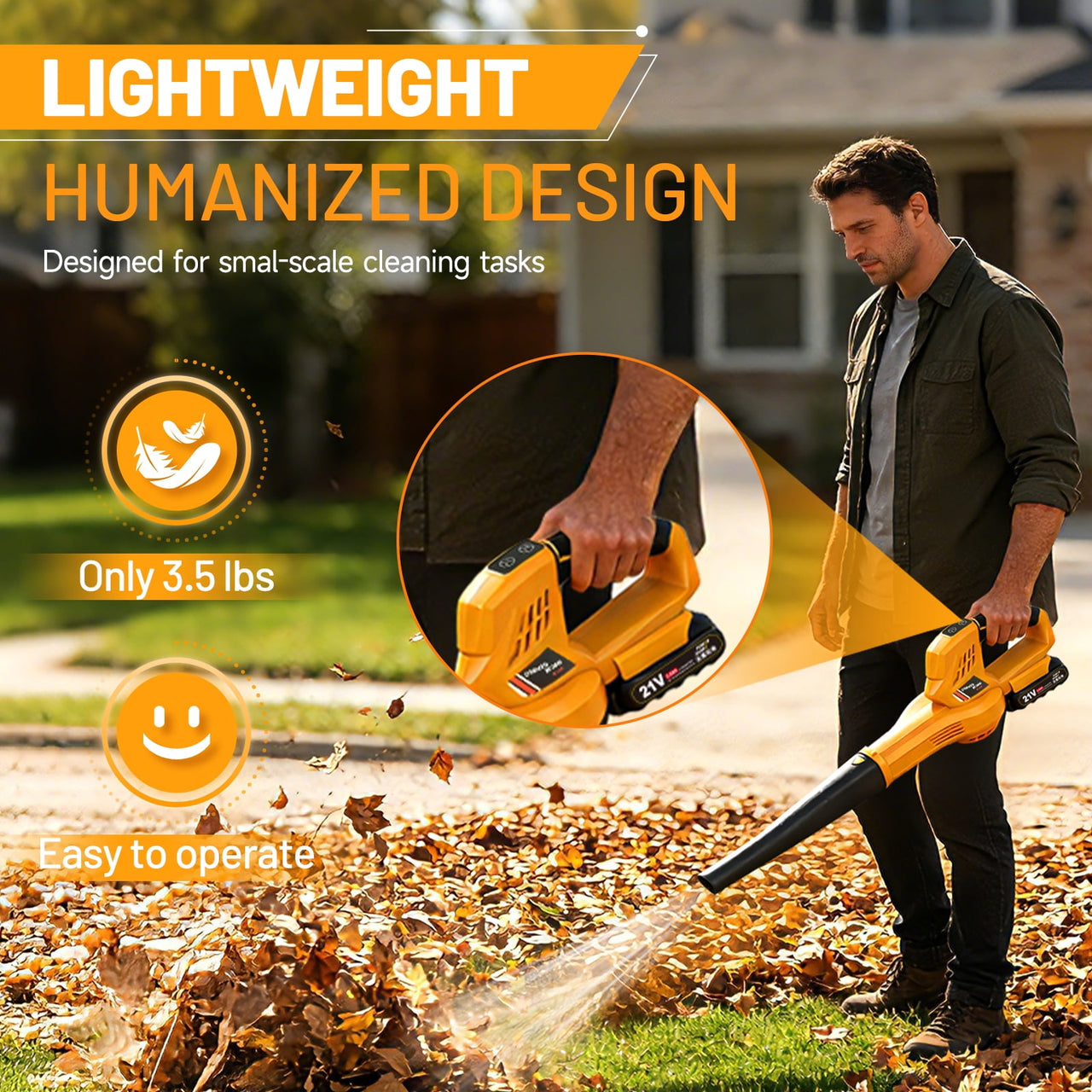 Cordless Leaf Blower, 6-Speed 158CFM 111MPH Powerful Electric Blower with 2 x 2.0Ah Batteries for Lawn, Patio & Dust Cleaning, Yellow