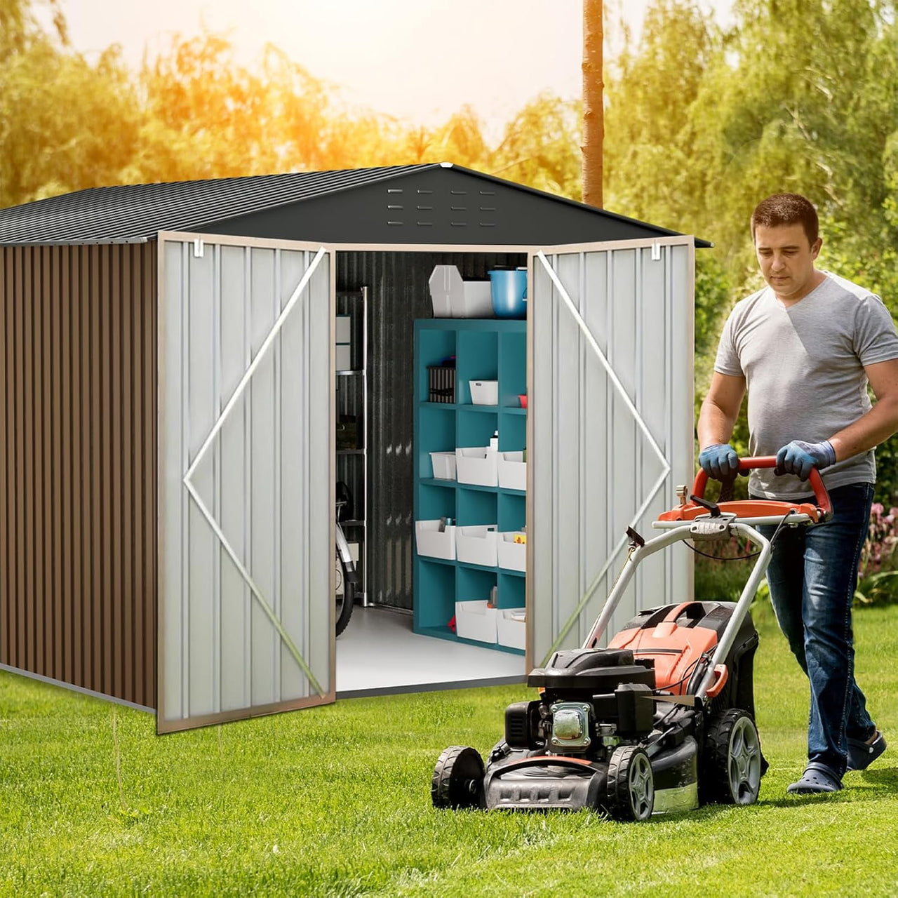 10x12 Ft Sheds & Outdoor Storage,Metal Sheds,Outdoor Sheds,Metal Garden Shed,Garden Tool Cabinet with Sloping Roof and Lockable Door,Garden Shed for Backyard Garden Patio Lawn,Patio,Outside Use