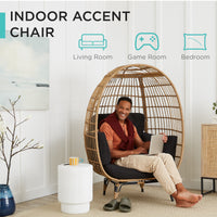 Best Choice Products Wicker Egg Chair Oversized Indoor Outdoor Patio Lounger w/ Steel Frame - Black