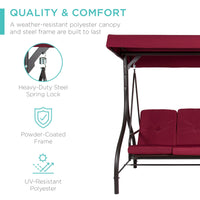 Best Choice Products 3-Seat Outdoor Converting Canopy Swing Glider Patio Hammock w/ Removable Cushions - Burgundy