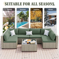 Amopatio 7 Pieces Patio Conversation Set, Outdoor Sectional PE Rattan Wicker Furniture Seat,GREEN