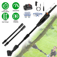 Cordless Pole Saw 6 Inch Electric Pole Chainsaw with 2Pcs 1.5Ah Batteries 35FT/S Speed 7.4ft Maximum Extendable Length for Tree Trimming