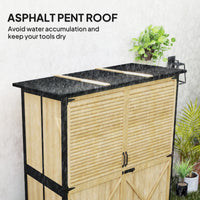 Outsunny Outdoor Storage Shed, Wooden Garden Storage Cabinet with Waterproof Asphalt Roof, 2 Shelves, Lockable Doors and Adjustable Feet, Natural