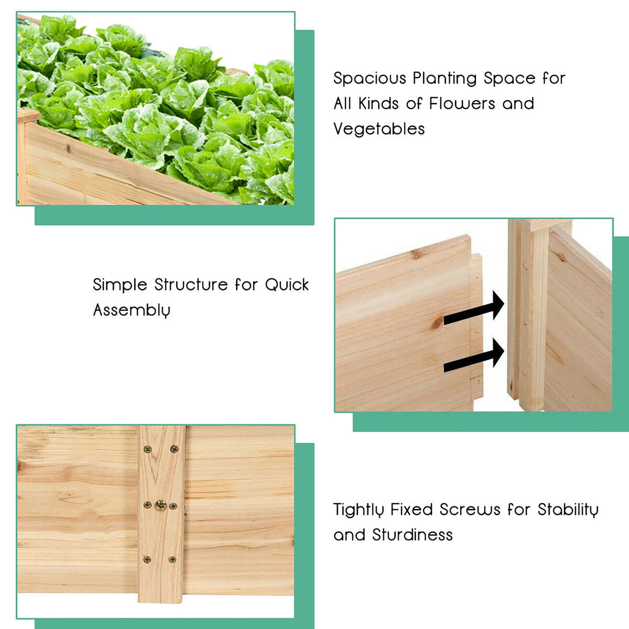 Costway Wooden Vegetable Raised Garden Bed Backyard Patio Grow Flowers Planter with 2 Planting Compartments