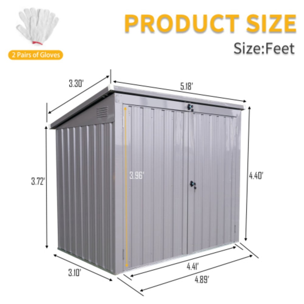 Outdoor Storage Shed for 2 Trash Cans And Tools, Metal Garden Shed Storage House With Sloping Roof, Lockable Door, Metal Shed Storage For Garden Tools