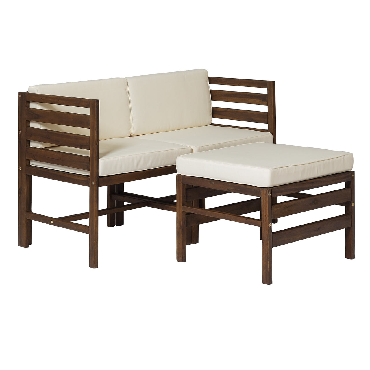 Walker Edison Modular Outdoor Acacia L/R Chairs + Ottoman - Dark Brown