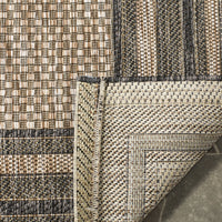 SAFAVIEH Courtyard Ercan Bordered Indoor/Outdoor Area Rug, Natural/Black, 8' x 10'
