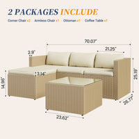 ELPOSUN 5-Piece Patio Furniture Conversation Set, All-Weather Wicker Outdoor Sectional Sofa Set with Table & Cushions, Beige