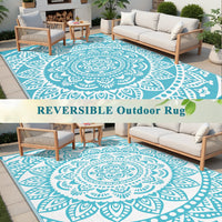 Yamaziot 6'x9' Outdoor Rugs Patio Rug Reversible Mats Waterproof RV Rug Plastic Straw Outdoor Area Rug for Patios, Camping, Porch, Balcony, Beach, Deck, Teal