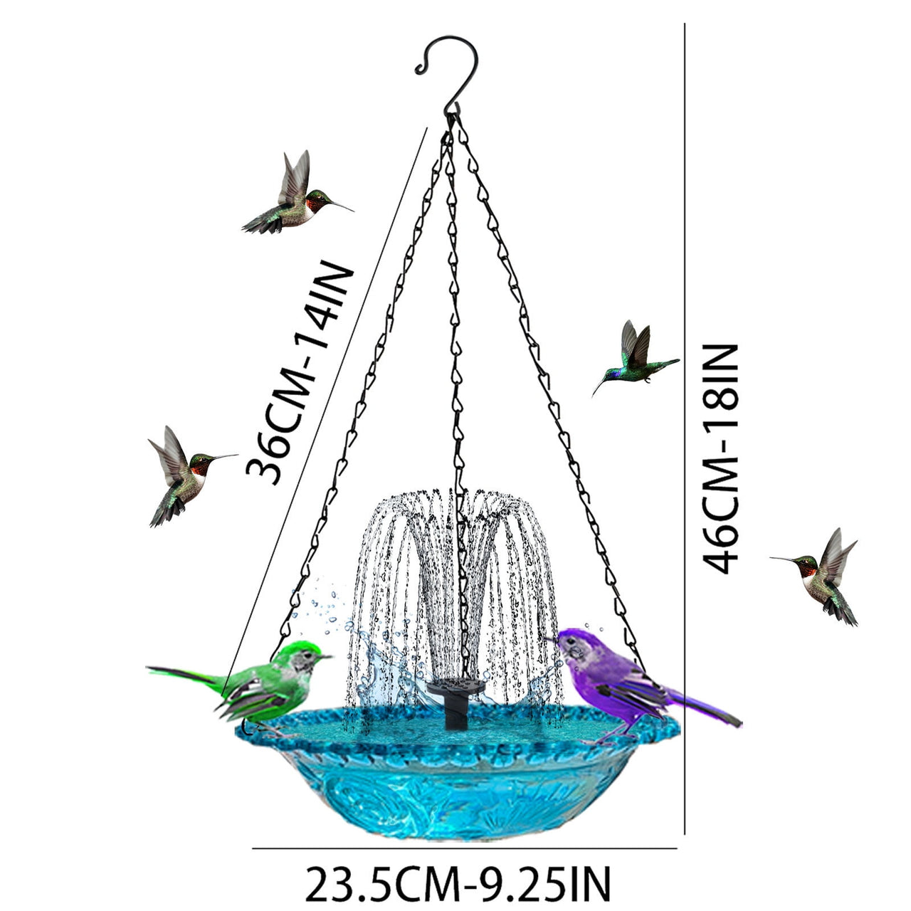 Solar-Powered Bird Bath – Outdoor Garden Fountain with Floating & Hanging Design, Attracts Hummingbirds & Wild Birds