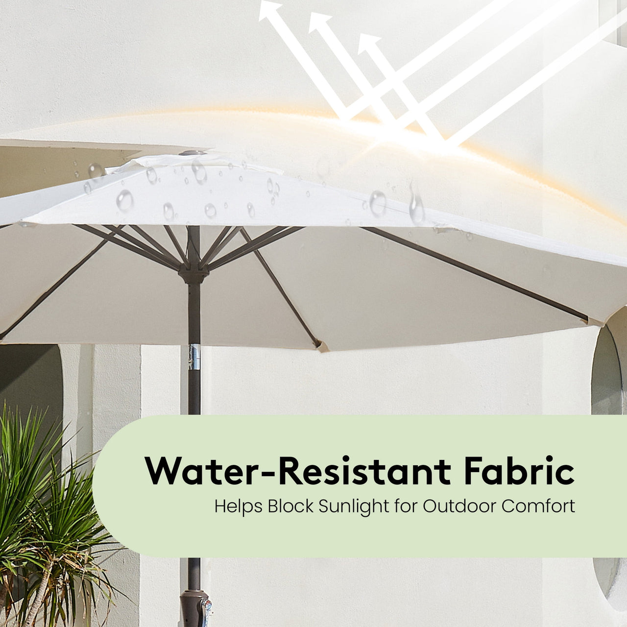 NAPWANT 9ft Patio Umbrella, 8 Sturdy Ribs Outdoor Table Umbrella with Push-Button Tilt & Crank for Garden, Deck, and Pool White