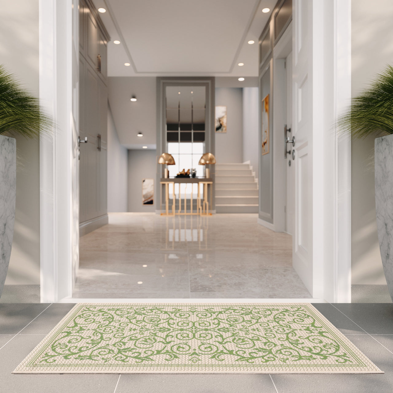 Safavieh Courtyard Nanda Botanical Indoor/Outdoor Area Rug, Natural/Olive, 5'3" x 7'7"