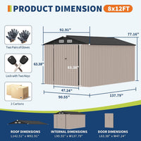 8x12 FT Metal Storage Sheds Outdoor, Metal Yard Sheds Garden Shed Kit, 8x12x6.4 FT Outdoor Storage Sheds, Metals Tool Shed with Lockable Door, Metals UtilityShed Buildings with Air Vent for Backyard G