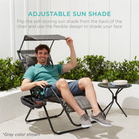 Best Choice Products Folding Zero Gravity Recliner Patio Lounge Chair w/ Canopy Shade, Headrest, Tray - Beige