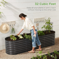 Best Choice Products 8x2x2ft Metal Raised Garden Bed, Oval Outdoor Planter Box w/ 4 Support Bars - Charcoal