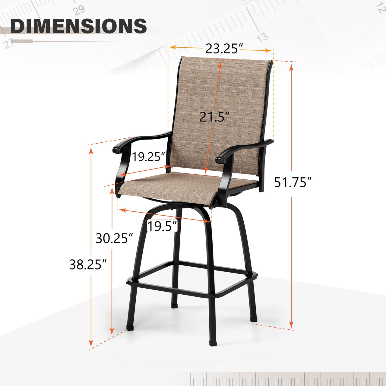 Sophia & William 2 Pcs Outdoor Swivel Metal Bar Stools Patio Counter Height Textilene Chairs for Garden, Backyard in Brown