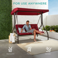 Best Choice Products 3-Seat Outdoor Converting Canopy Swing Glider Patio Hammock w/ Removable Cushions - Burgundy