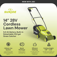 Open Box Sun Joe MJ401C-XR Cordless Lawn Mower, 28V, 14 Inch, 10.6 Gal Catcher