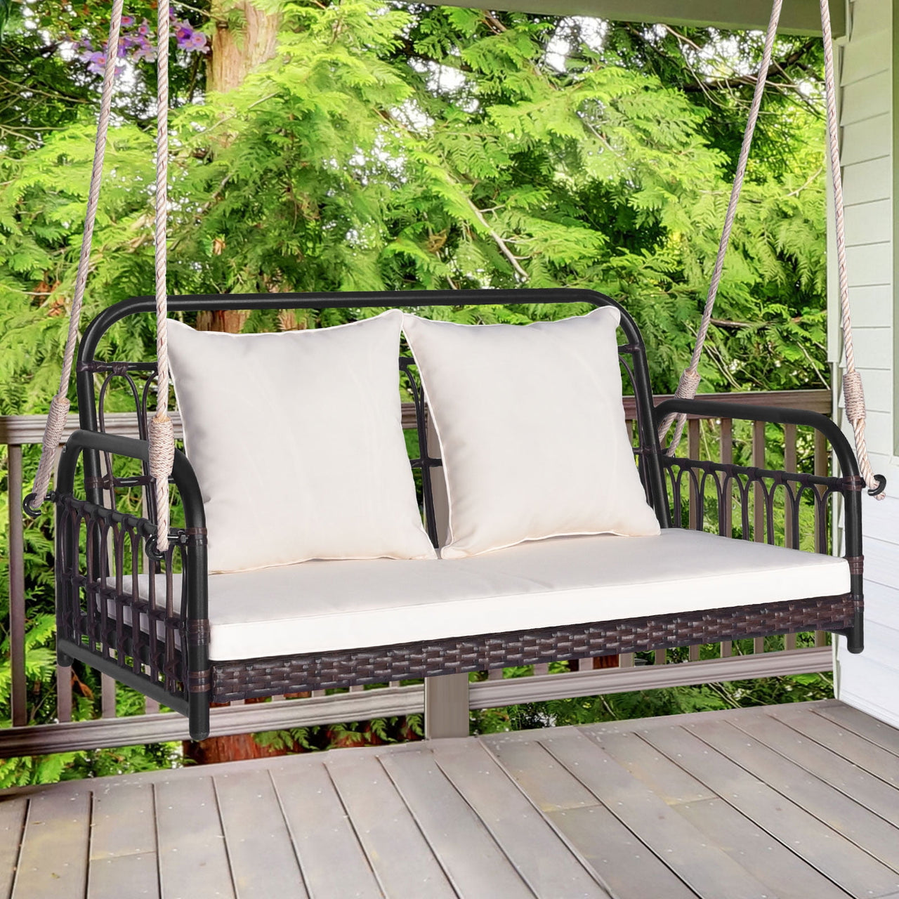 Topbuy Metal Hanging Porch Swing with Cushions