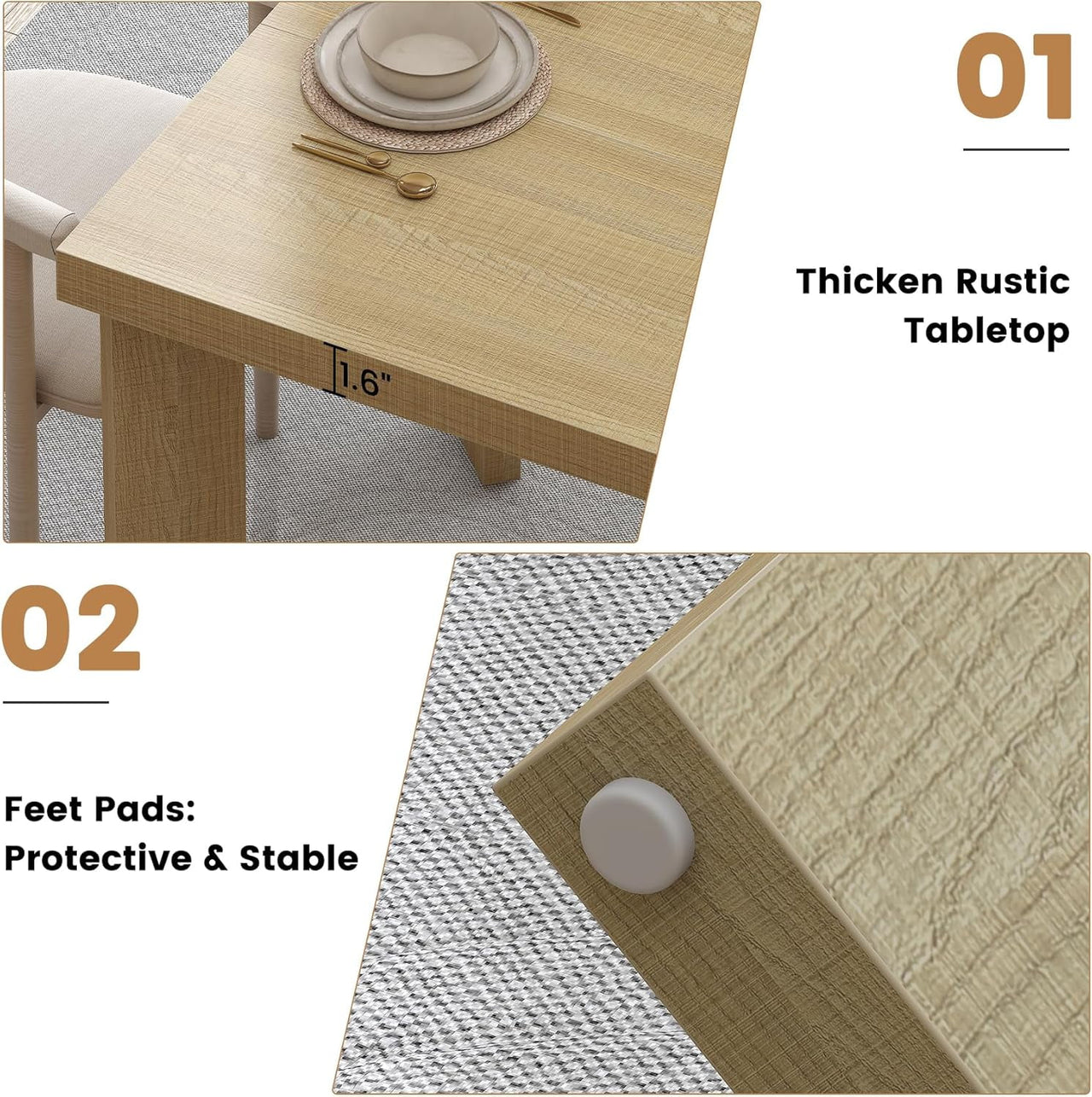 HAUXITIO 63 Inch Dining Table for 6 People, All-Weather Rectangular Table with Solid Wood Legs for Indoor & Outdoor Use,Natural