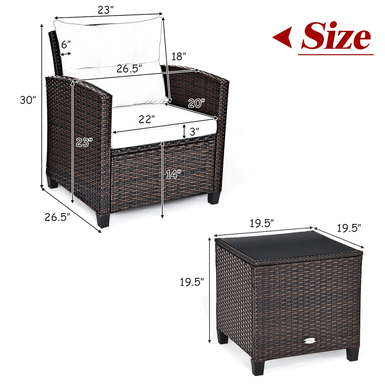 Costway 3PCS Patio Rattan Furniture Set Cushion Conversation Set Sofa Coffee Table Black