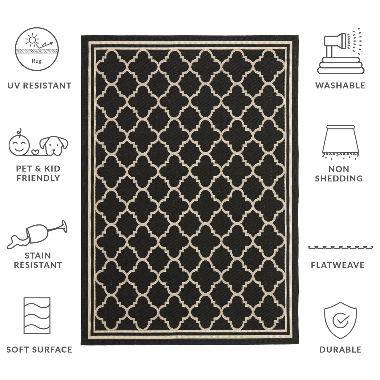 Safavieh Courtyard Alina Geometric Quatrefoil Indoor/Outdoor Area Rug, Black/Beige, 5'3" x 7'7"