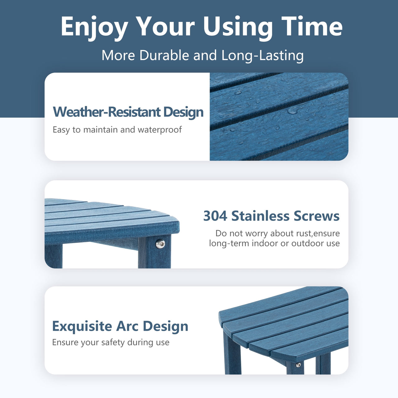 ENYLAY Adirondack Small Outdoor Side Table , Weatherproof HDPE Patio End Table with 2-Tier Storage for Firepit, Balcony, Garden, Poolside or Bathroom (Blue, Set of 1)