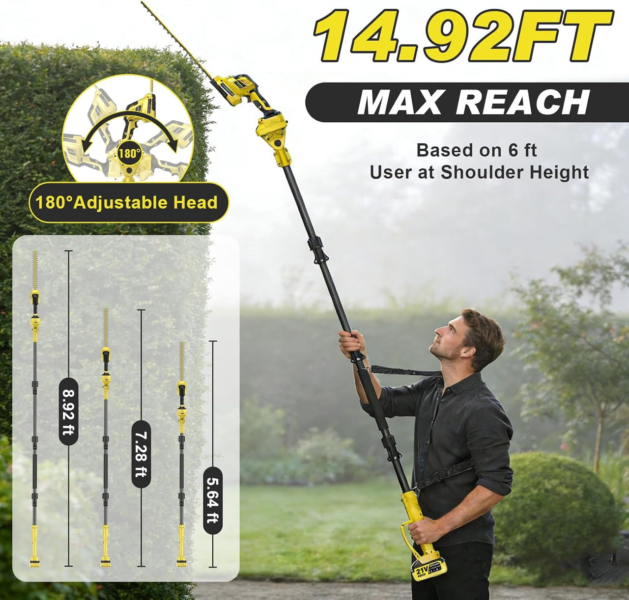 Gisam 6-in-1 Mini Chainsaw & Hedge Trimmer, 8-Inch Electric Chainsaw, 2×4.0Ah Batteries, Brushless Motor 2500W, 0-180° Adjustable,  4.5m Hedge Cutting