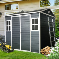 Outdoor Storage Shed, 6x8 FT Resin Sheds and Outdoor Storage With Floor, Padlockable Double Doors, Air Vents, Outside Storage Building For Backyard Lawn Patio