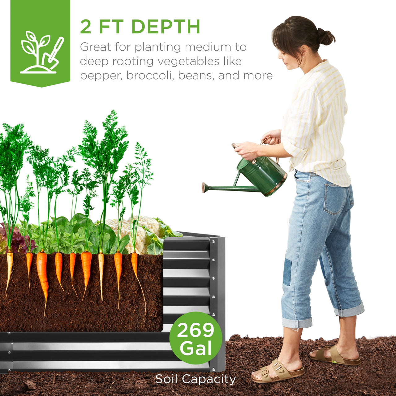 Best Choice Products 6x3x2ft Outdoor Metal Raised Garden Bed for Vegetables Flowers Herbs - Gray