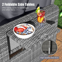 Costway Wicker Outdoor Patio Dining Set with Ottoman and Retractable Side Tray, Gray