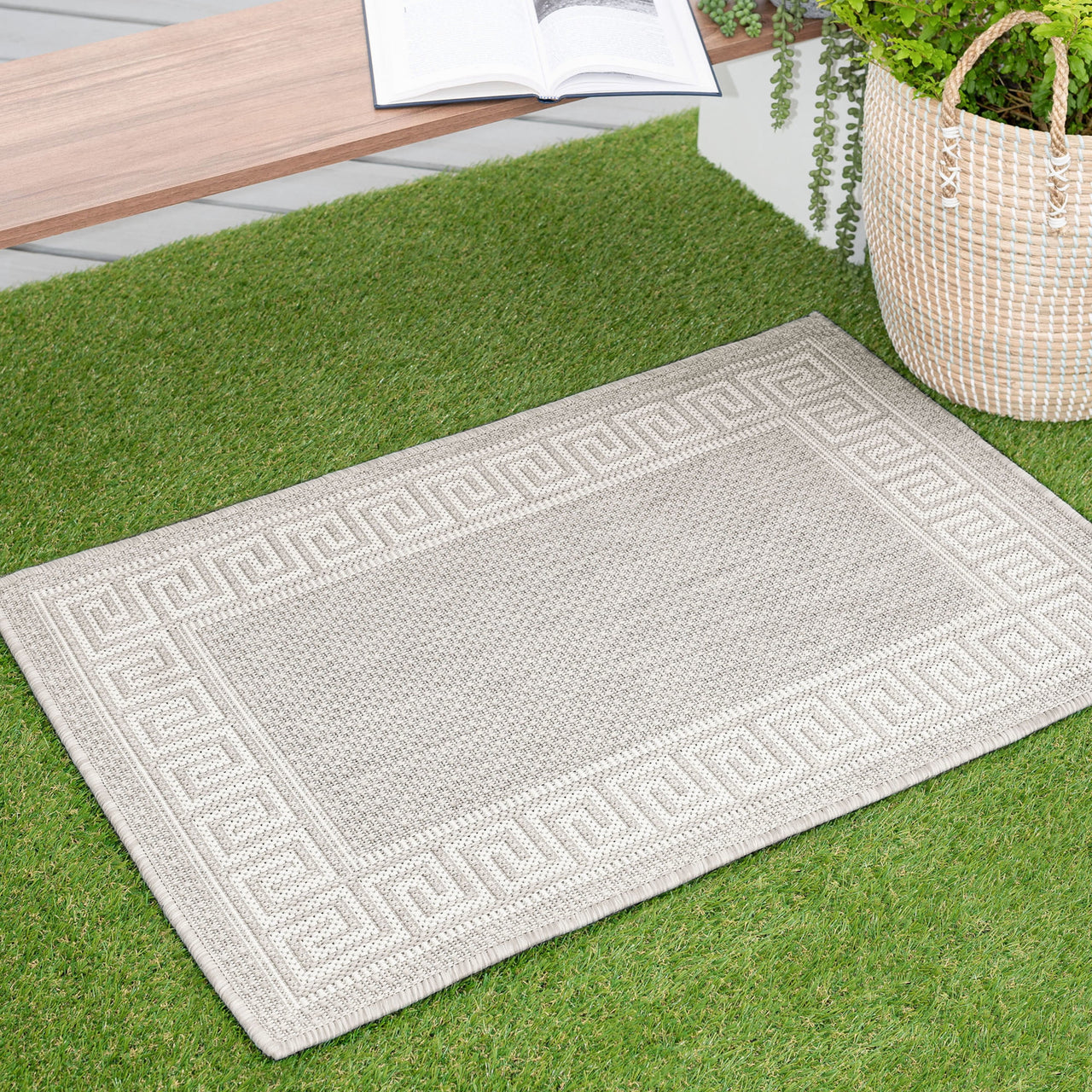 5x8 Water Resistant, Indoor Outdoor Rugs for Patios, Front Door Entry, Entryway, Deck, Porch, Balcony | Outside Area Rug for Patio | Black, Greek Key | Size: 5'3'' x 7'3''