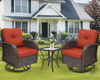 3 Piece Outdoor Swivel Rocker Chairs, Swivel Glider Patio Chairs, Heavy Duty Patio Chairs 400 lbs with Side Table, Red