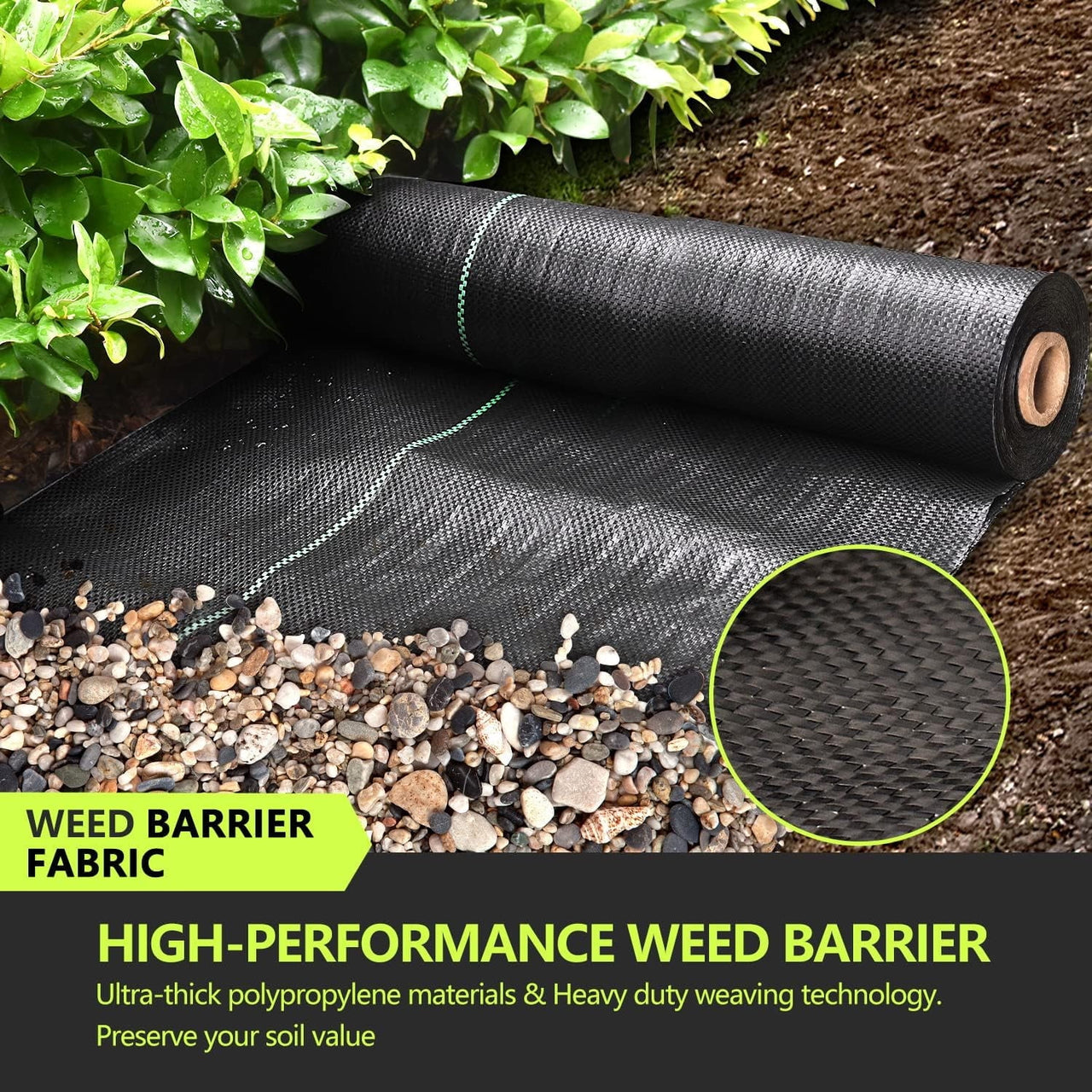 BSHAPPLUS® 3.3x50ft Weed Barrier Fabric,3.2OZ Landscape Fabric,Heavy Duty Geotextile Fabric with 12 U-Shaped Securing Pegs,Woven Ground Cover for Commercial Greenhouse,Yard,Garden Barrier Cloth