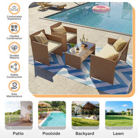 ELPOSUN 4-Piece Patio Rattan Furniture Set with Cushions & Tempered Glass Tabletop, Beige