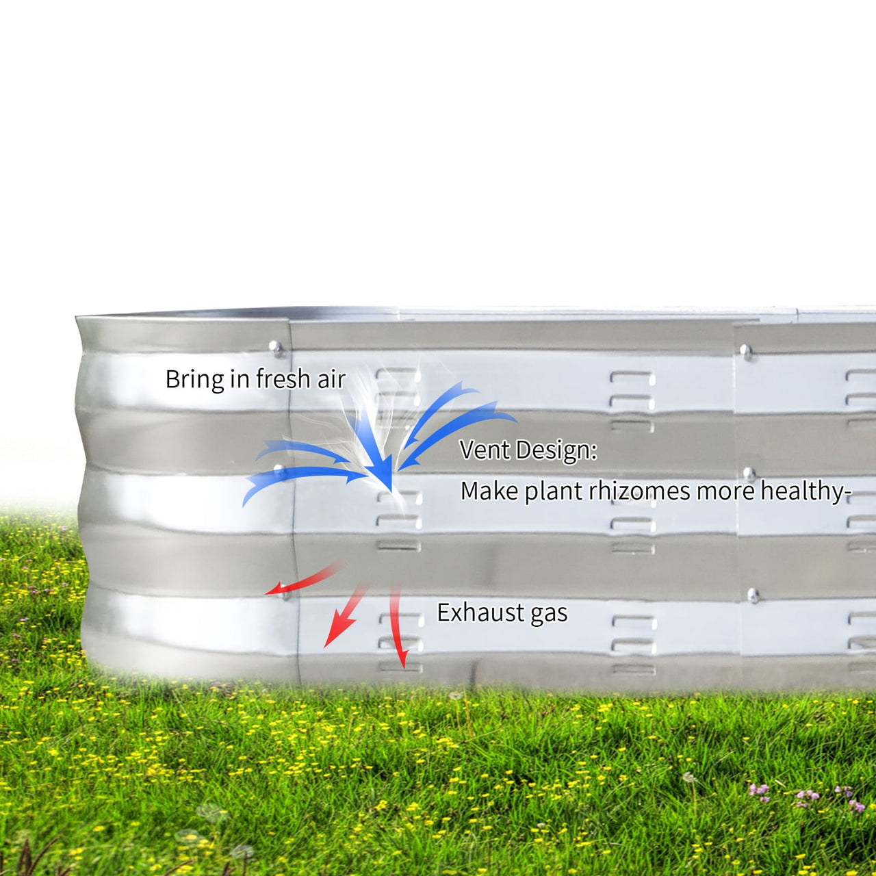 Raised Garden Bed Galvanized Metal Planter Box, 67"D x 20"W x10"H, 7 cu. ft. Silver