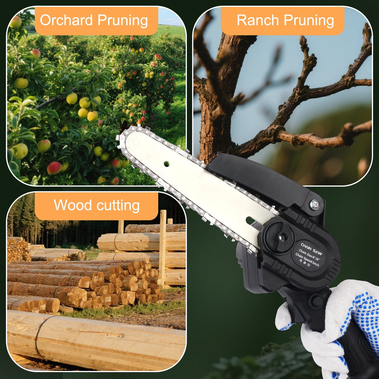 Upgraded Portable Mini Electric Chainsaw with 2 Battery, 20V Cordless Chain Saw, Lightweight 2.3 IBS One-Handed Operation for Orchard Ranch Pruning & Wood Cutting