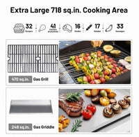 Urday 38,200 BTU 4-Burner Gas Grill and Griddle Station, Portable Propane BBQ Combo with 2 Folding Shelves & Hanging Basket, Versatile Outdoor Cooking Kitchen for Backyard