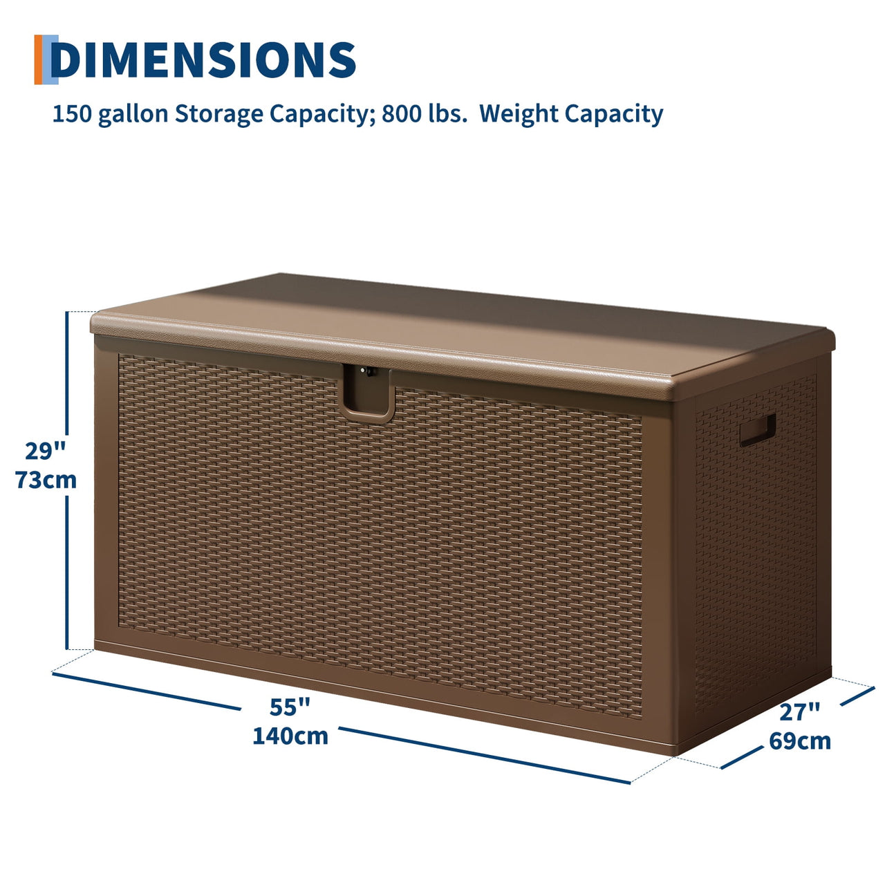 Gaderth 150 Gal Deck Box, Weather-Resistant Outdoor Storage Box with Lid, Weatherproof & Lockable Outdoor Storage Bin, Lockable Storage Bin with Built-in Handle for Patio