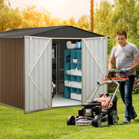 Ataucjin 8x8 FT Outdoor Metal Storage Shed, Large Metal Storage Sheds with Sturdy Frame Structure, Garden Tool Shed with Lockable Door for Garden, Lawn, Backyard