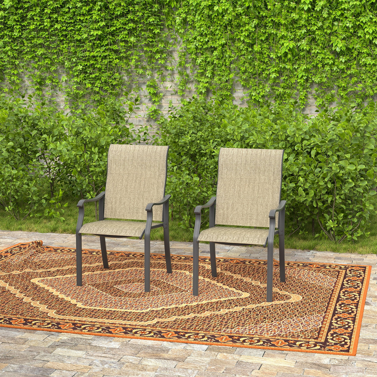 UDPATIO Patio Chairs Set of 2, Outdoor Dining Chairs High Back with All Weather Breathable Textilene, Metal Frame for Lawn Garden Backyard Deck, Brown
