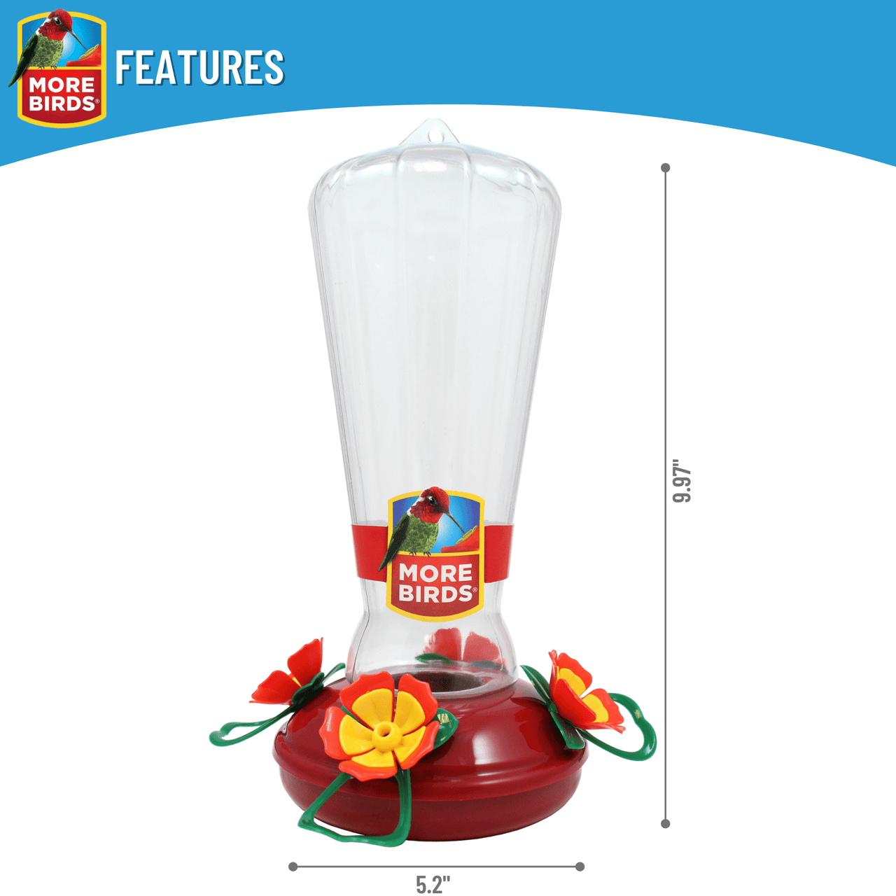 More Birds Hollyhock Hummingbird Feeder with 25 oz Nectar Capacity - Clear Plastic Design