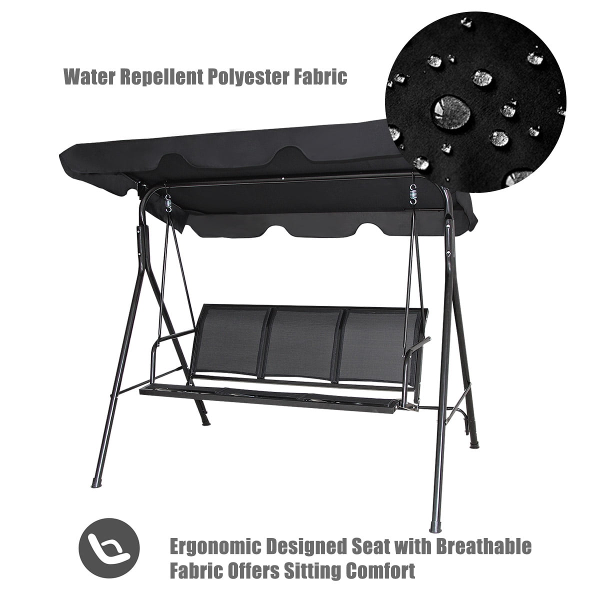 Costway Outdoor Patio Swing Canopy 3 Person Canopy Swing Chair Patio Hammock Black