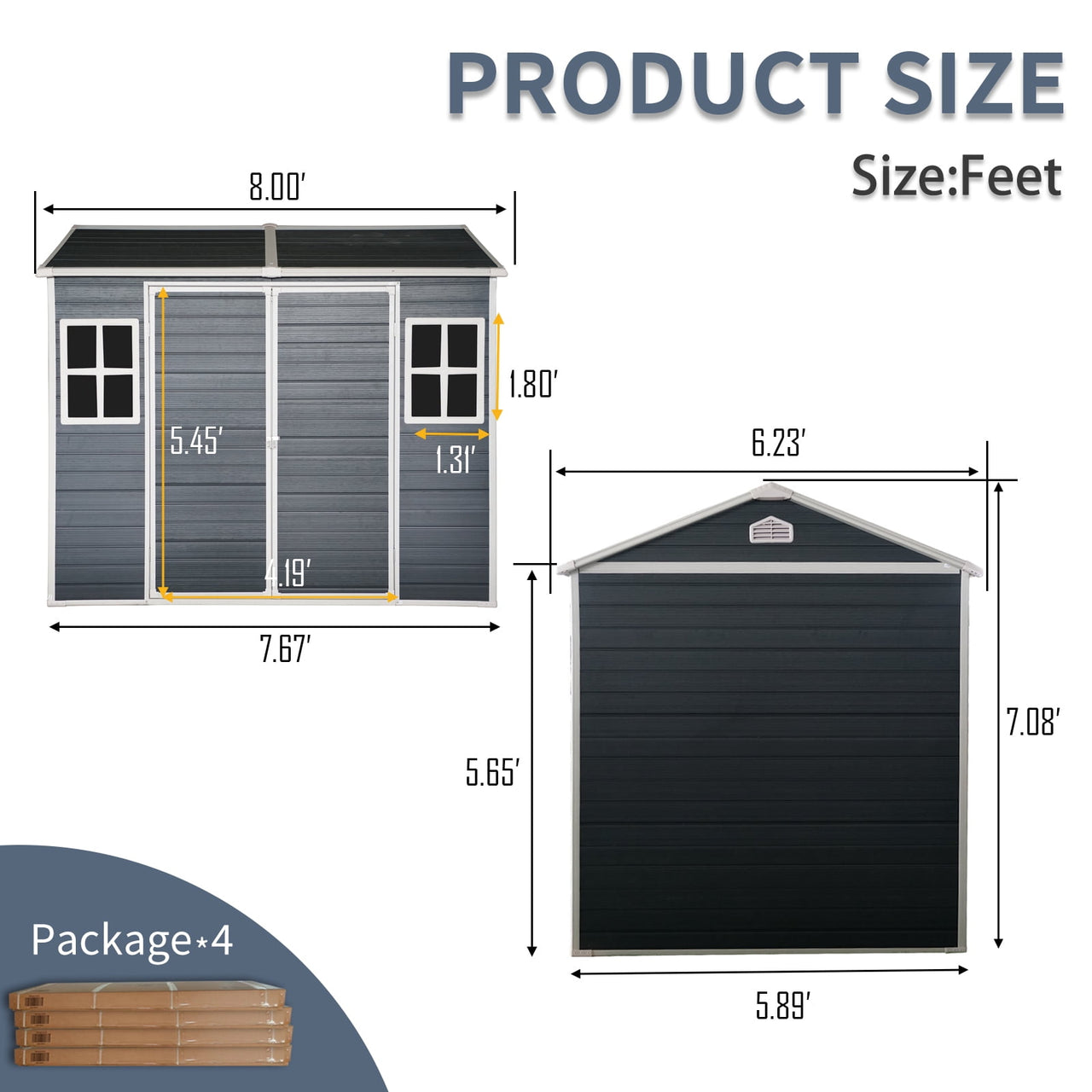 Outdoor Storage Shed, 6x8 FT Resin Sheds and Outdoor Storage With Floor, Padlockable Double Doors, Air Vents, Outside Storage Building For Backyard Lawn Patio