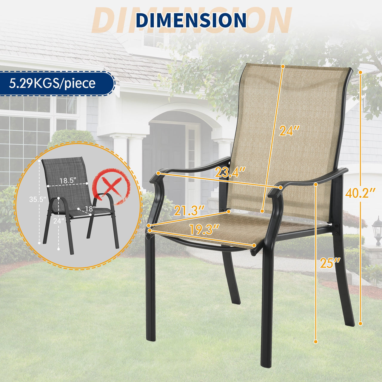 UDPATIO Patio Chairs Set of 2, Outdoor Dining Chairs High Back with All Weather Breathable Textilene, Metal Frame for Lawn Garden Backyard Deck, Brown