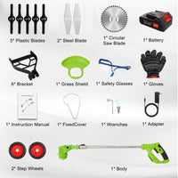 BAOKALER Electric Weed Eaters Cordless,2AH Battery Powered Weed Wacker with Charger, Grass Trimmer with Supporting Wheels, Grass Cutting Machine with 1 Batteriy for Yard and Garden, Green
